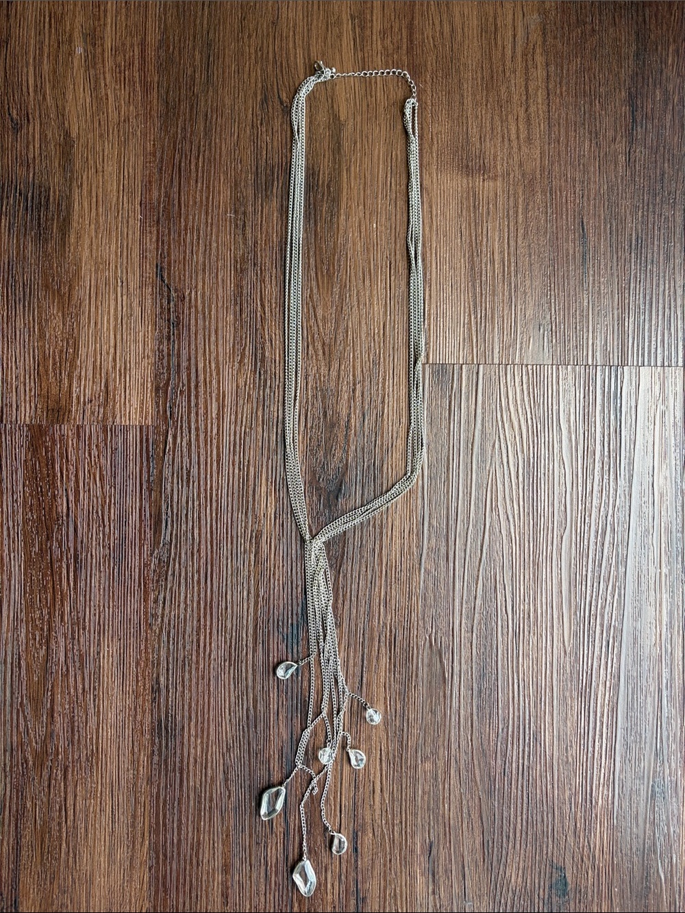 Silver Multi-Strand Lariat Necklace with Teardrop Accents 22”